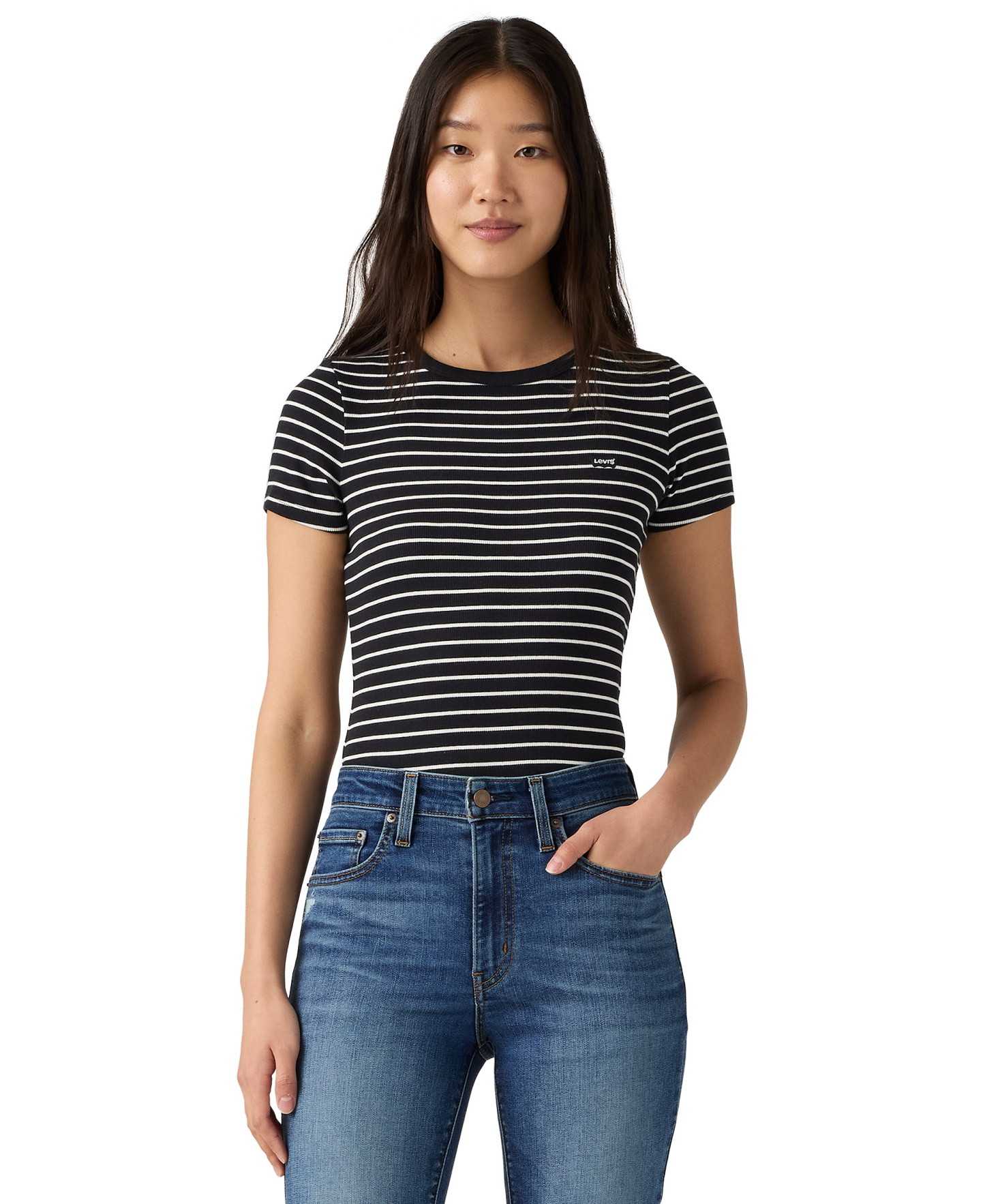 Levi's Women's Hayes Slim-Fit Short-Sleeve Crewneck T-Shirt - Gemini Stripe Anthracite Night