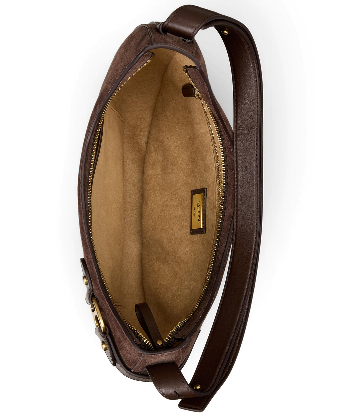 Lauren Ralph Lauren Tasha Large Suede Shoulder Bag - Chestnut Brown