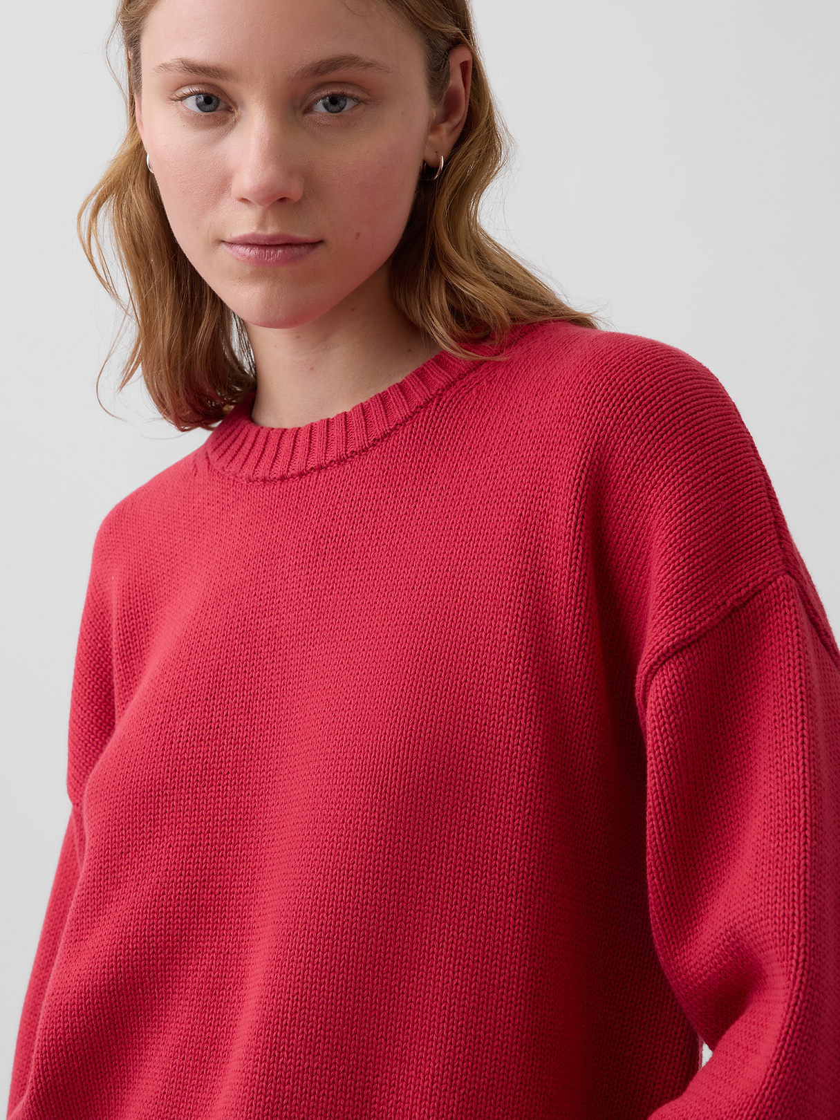100% Cotton Oversized Crop Sweater - Chakra red
