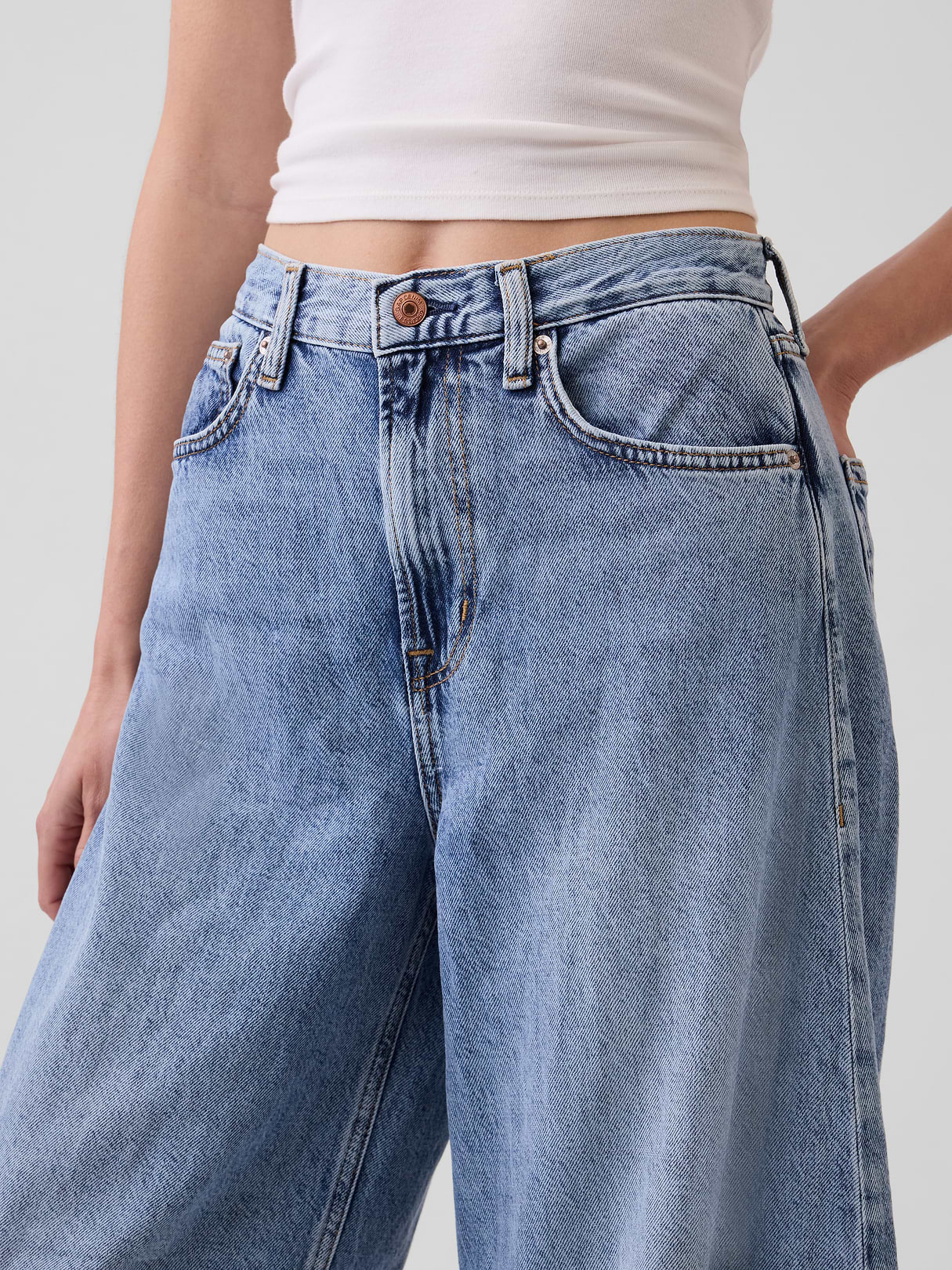 High Rise UltraSoft Crossover Horseshoe Jeans - Medium indigo