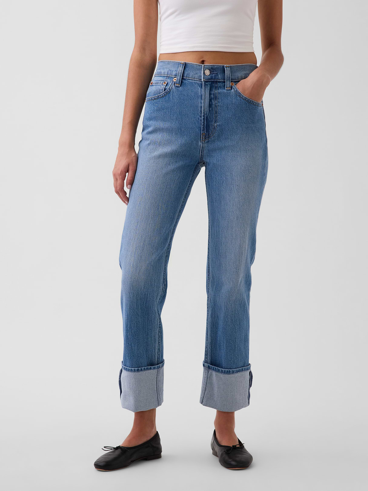 High Rise ’90s Slim Straight Crop Jeans - Medium wash