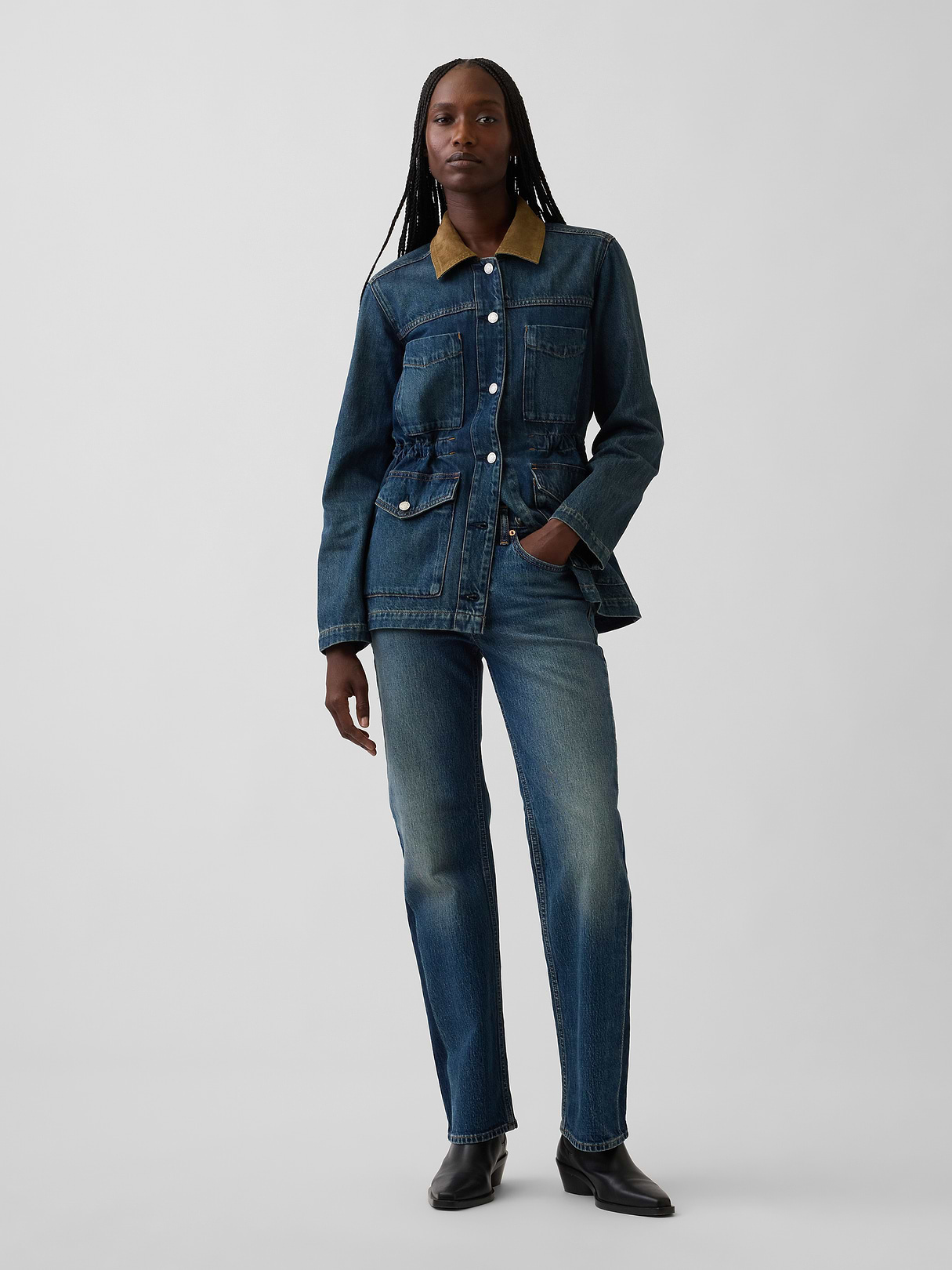 Mid Rise Relaxed Straight Jeans - Dark wash indigo