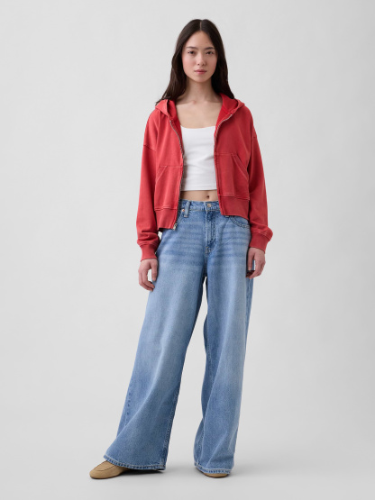 VintageSoft Terry Oversized Wedge Zip Hoodie - Chakra red