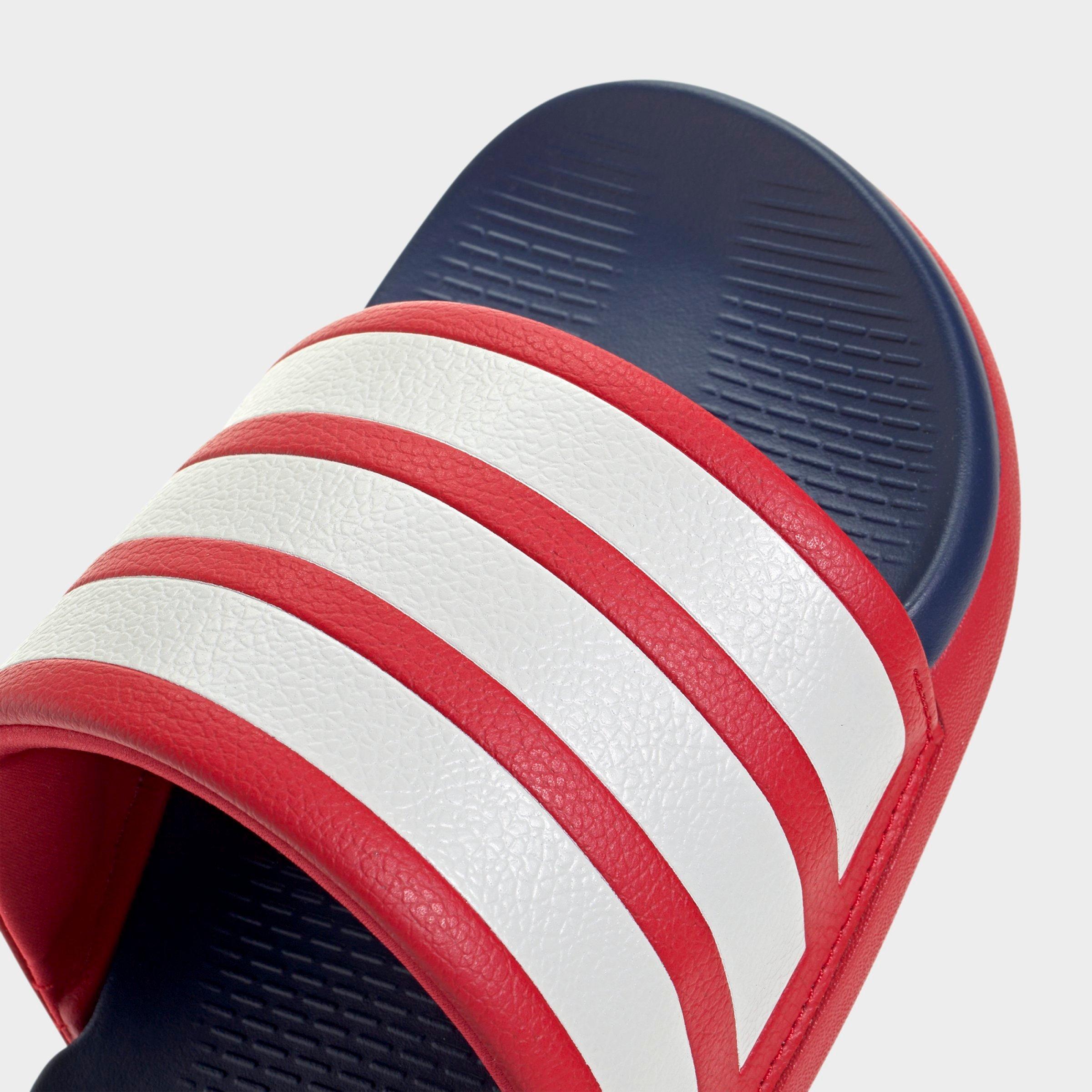 Women's adidas Adilette Comfort 2.0 Slide Sandals - Better Scarlet/Crystal White/Dark Blue - Detail shot