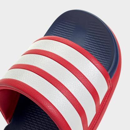 Women's adidas Adilette Comfort 2.0 Slide Sandals - Better Scarlet/Crystal White/Dark Blue - Detail shot