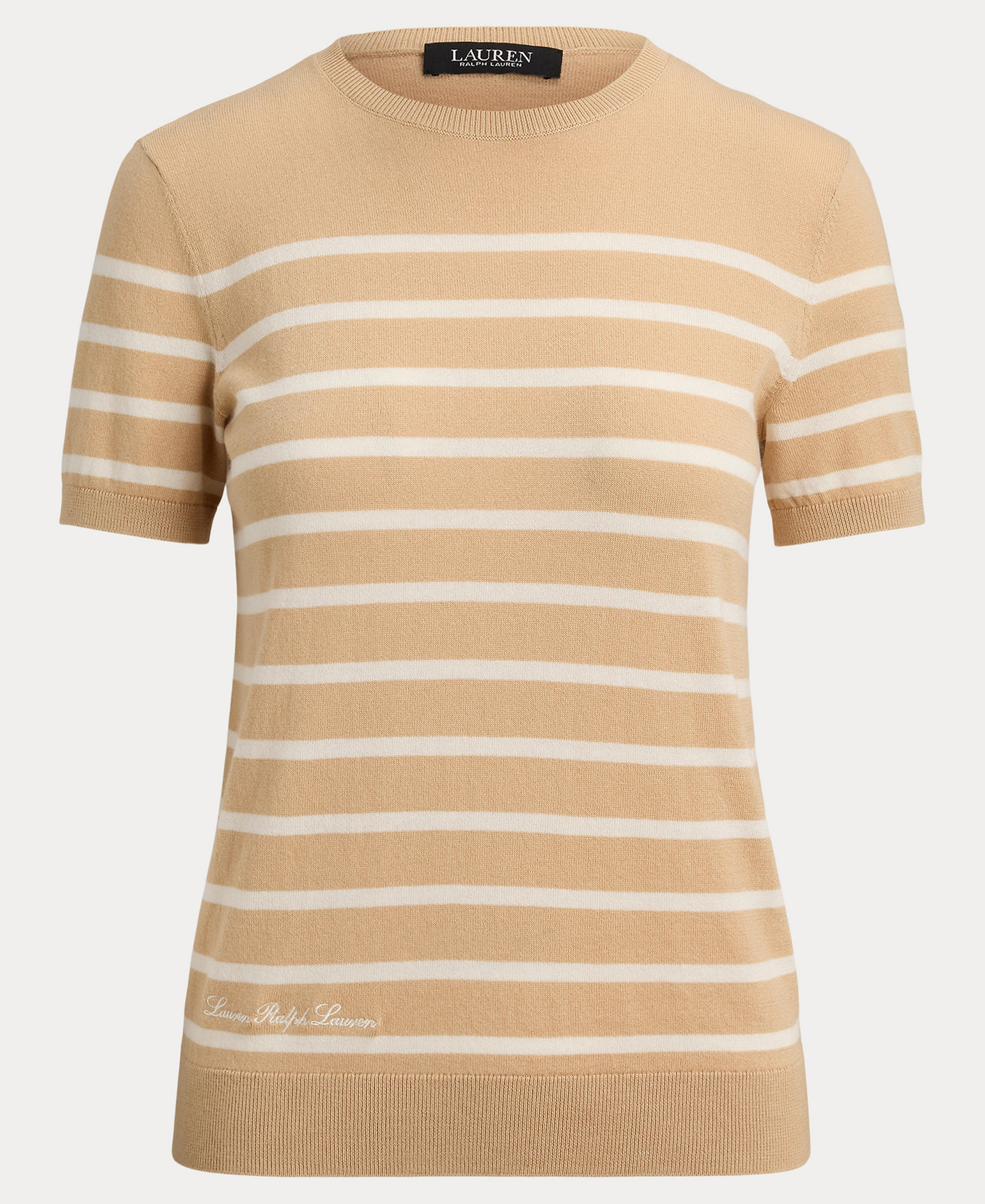 Lauren Ralph Lauren Women's Crewneck Short-Sleeve Sweater - Ginger Tan/ Mascarpone Cream