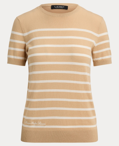 Lauren Ralph Lauren Women's Crewneck Short-Sleeve Sweater - Ginger Tan/ Mascarpone Cream