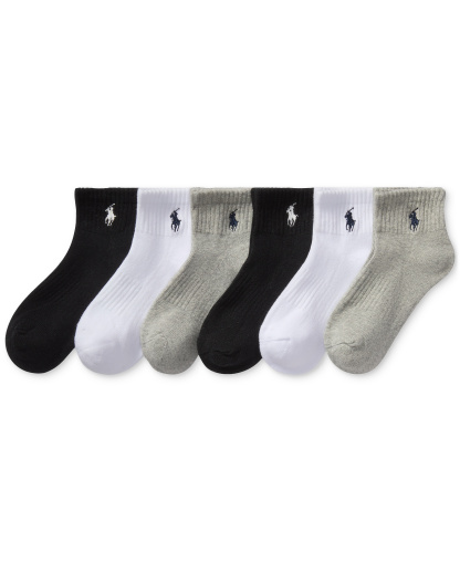 Polo Ralph Lauren Little & Big Boys Solid Quarter Crew Socks, 6-Pack - Gray