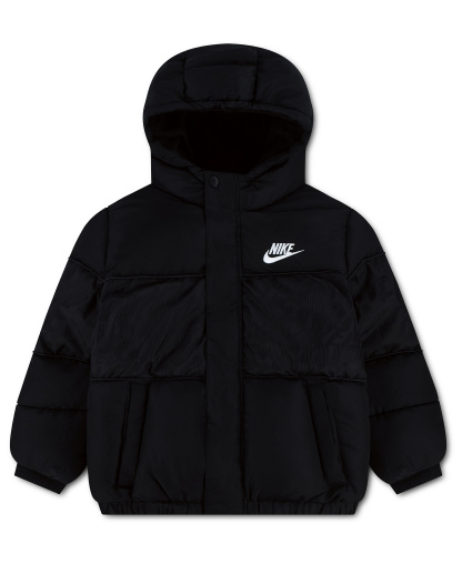 Nike Boys' 4-7 Jacquard Logo Mixed Media Puffer Jacket - Black