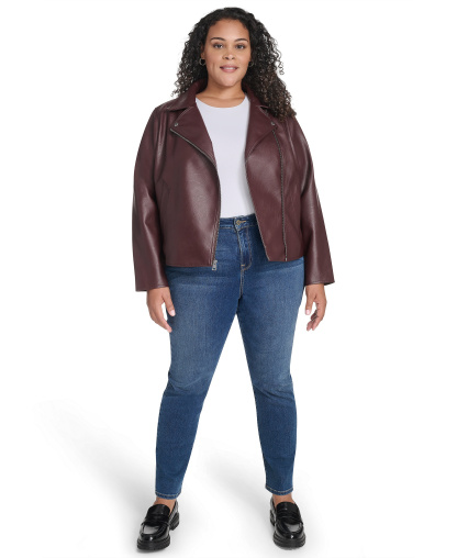 Levi's Women's Faux-Leather Asymmetric-Zip Moto Jacket - Oxblood