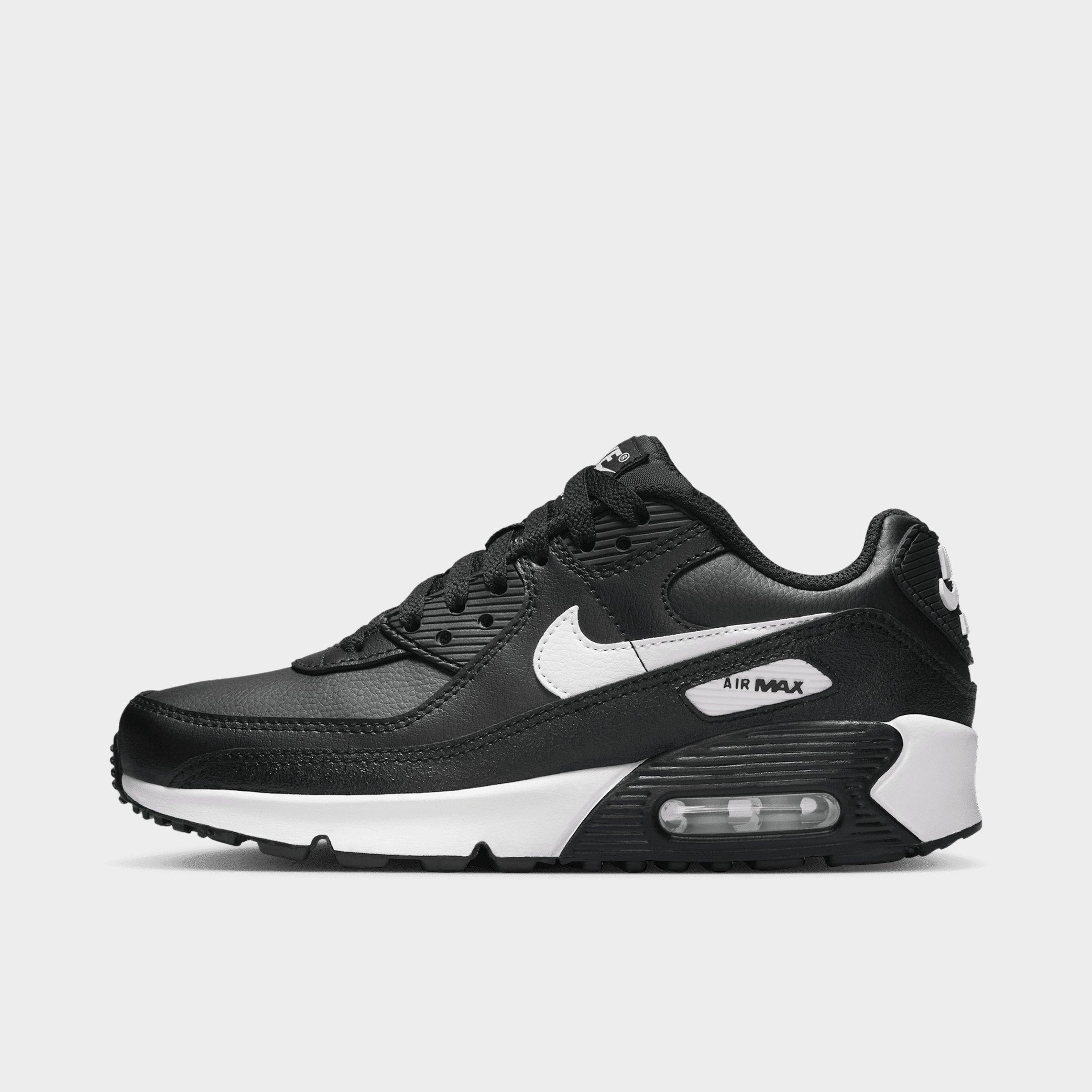 Big Kids' Nithtke Air Max 90 Casual Shoes - Black/Black/White - Left shoe facing left. Outside of the shoe.