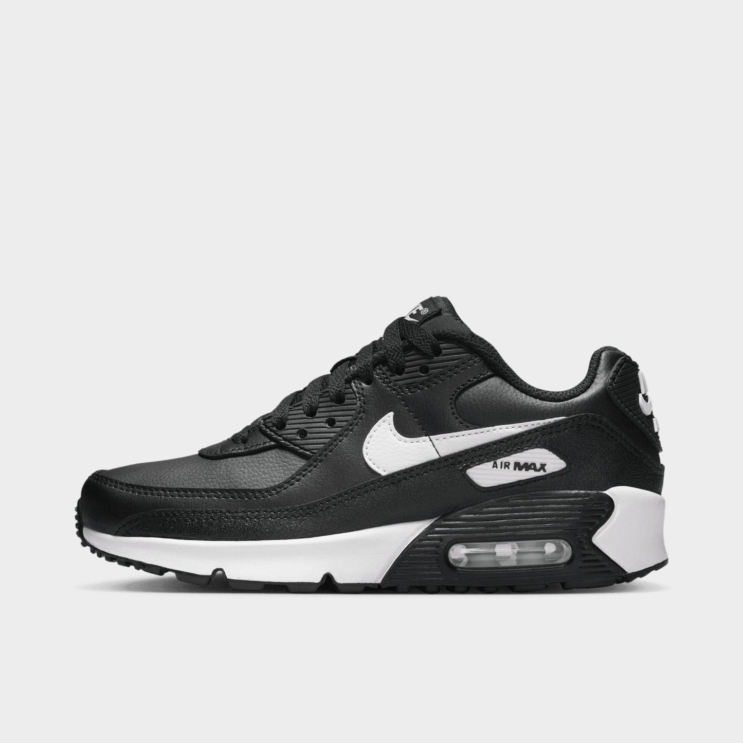Big Kids' Nithtke Air Max 90 Casual Shoes - Black/Black/White - Left shoe facing left. Outside of the shoe.