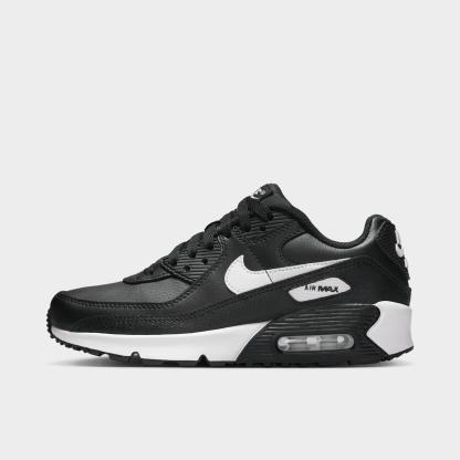 Big Kids' Nithtke Air Max 90 Casual Shoes - Black/Black/White - Left shoe facing left. Outside of the shoe.