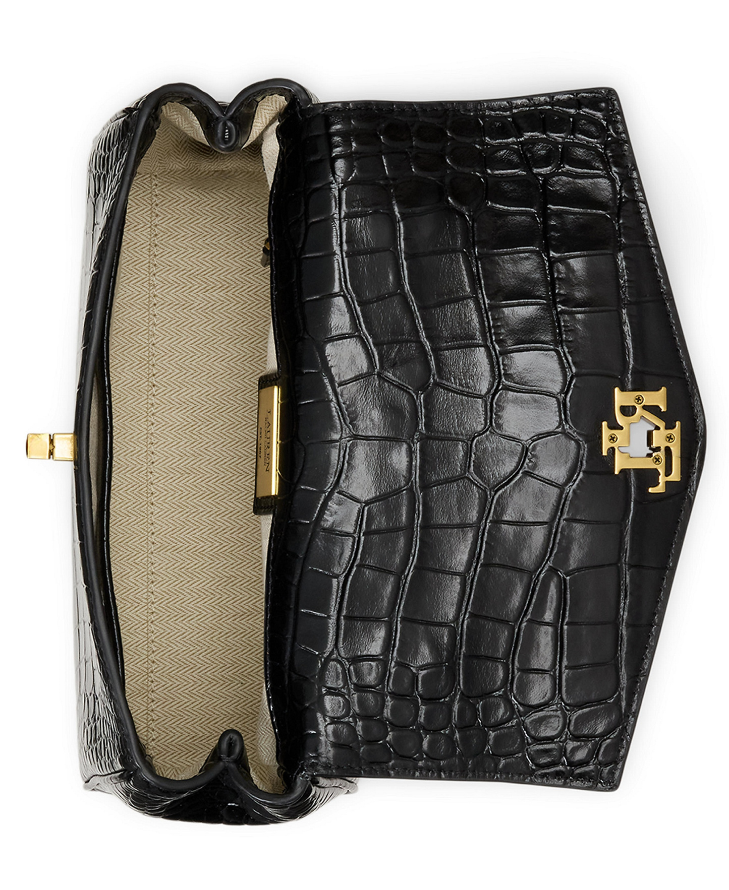 Lauren Ralph Lauren Farrah Embossed Small Soft Satchel Handbag - Black