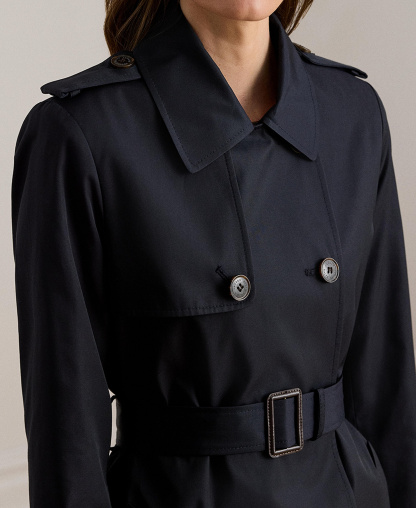 Lauren Ralph Lauren Petite Water-Resistant Double-Breasted Trench Coat, Created for Macy's - Dark Navy