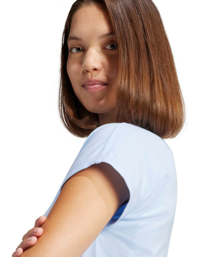 adidas Women's Essentials Linear Cotton T-Shirt - Glow Blue/white