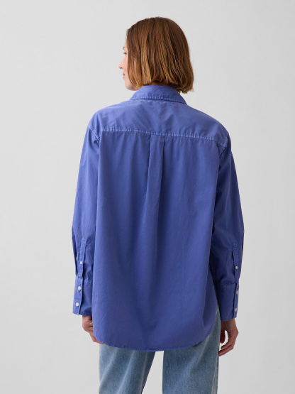 Organic Cotton Poplin Stripe Big Shirt - Mosaic blue