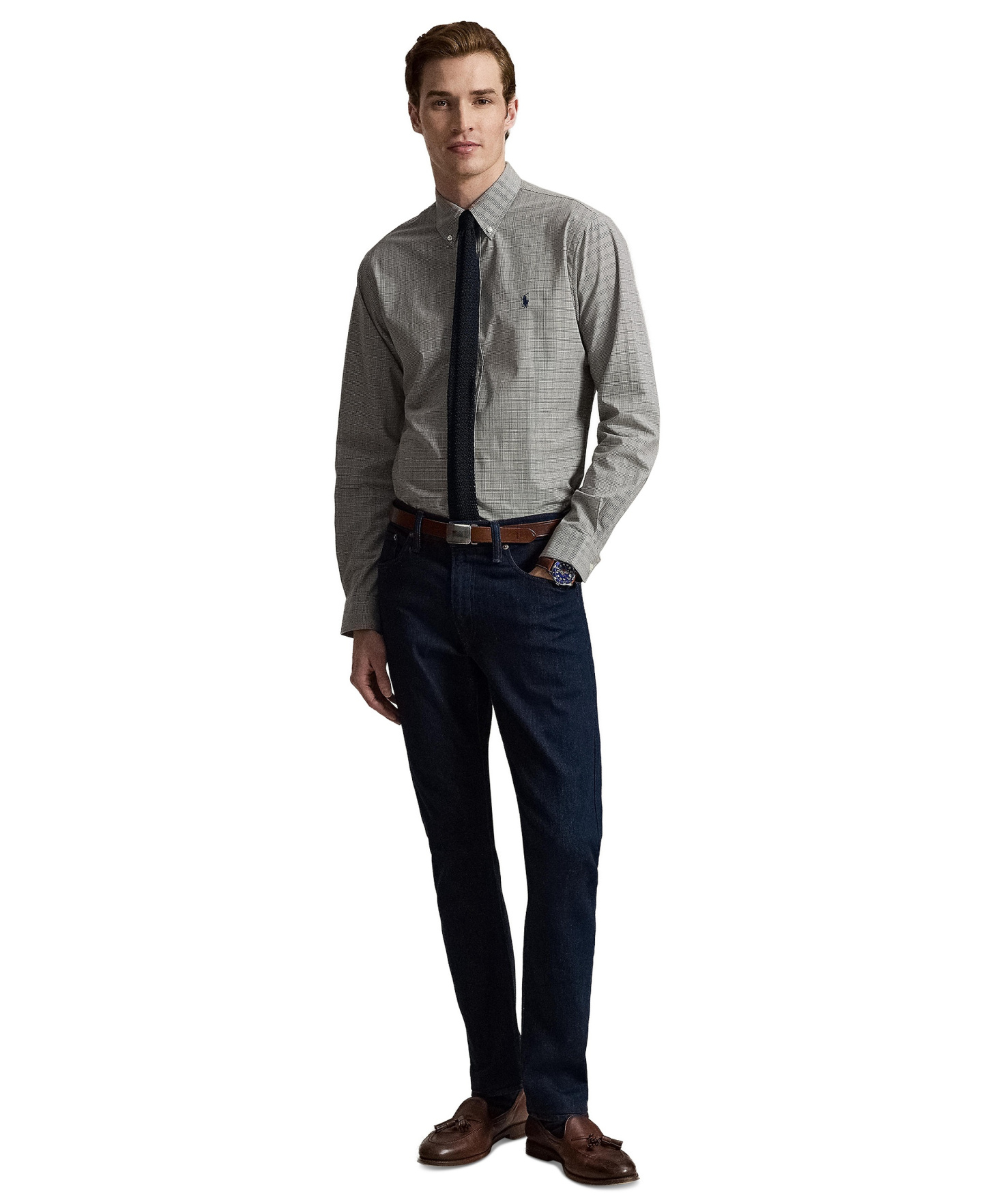 Polo Ralph Lauren Men's Stretch Poplin Shirt - Nutmug Brown White