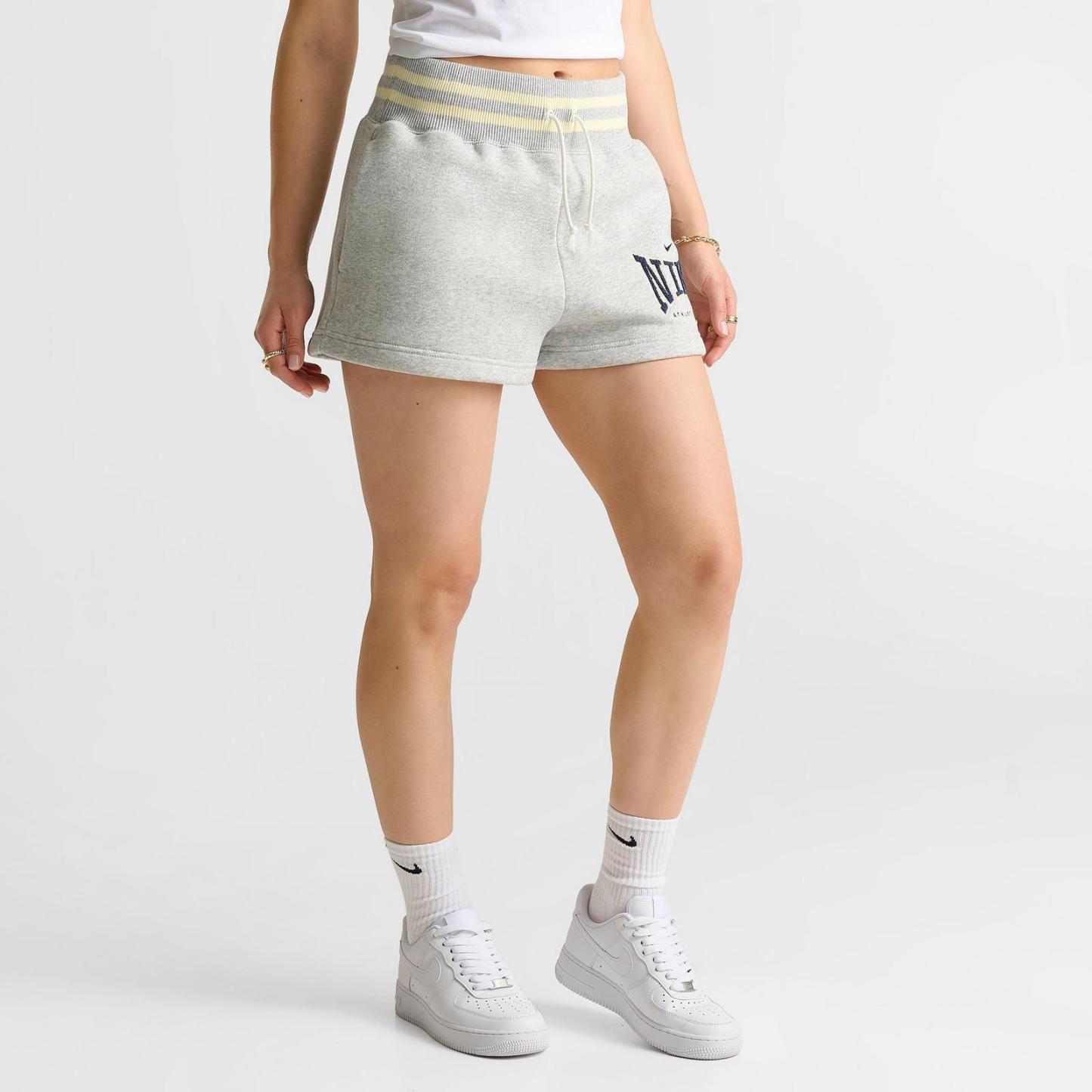 Women's Nike Sportswear Phoenix Fleece 4" High-Waisted Shorts - Pure Platinum/Heather/Midnight Navy