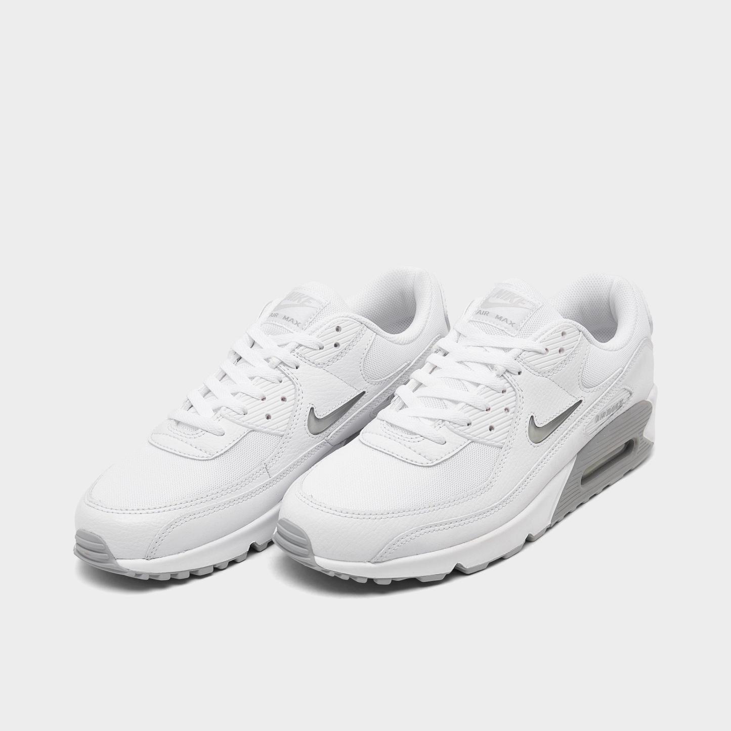 Men's Nithtke Air Max 90 Jewel Swoosh Casual Shoes - White/Photon Dust/Light Smoke Grey - Both shoes facing left