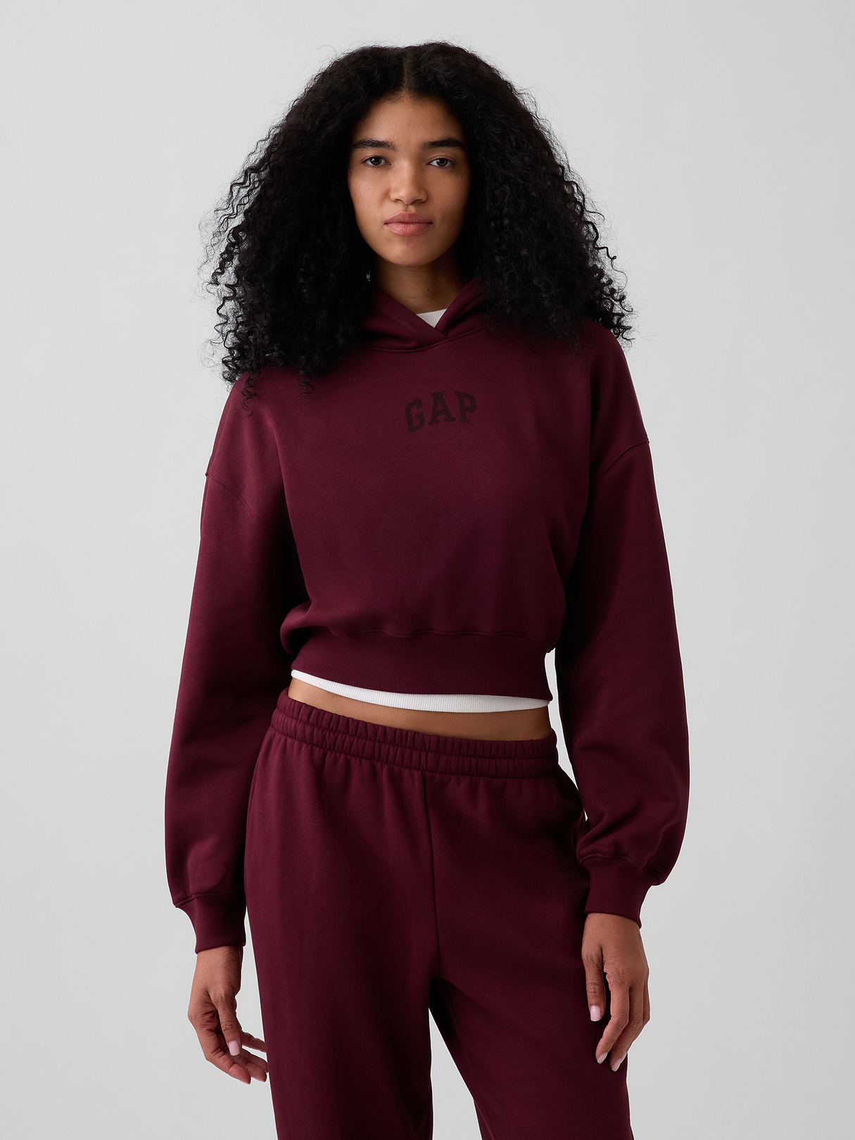 VintageSoft Crop Logo Hoodie - Purple burgundy