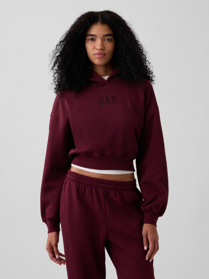 VintageSoft Crop Logo Hoodie - Purple burgundy