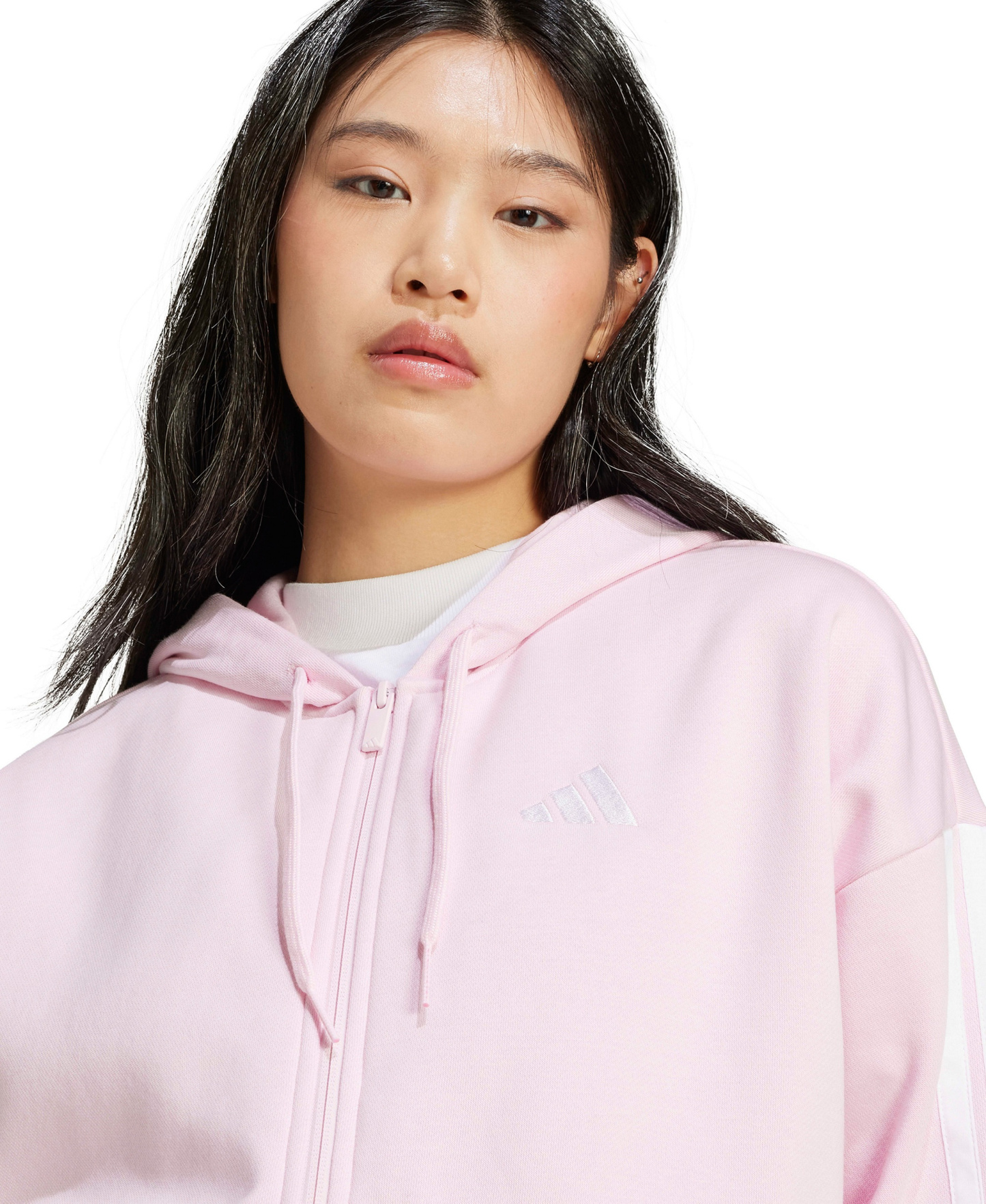 adidas Women's 3-Stripe Fleece Full-Zip Hoodie - Clear Pink/White
