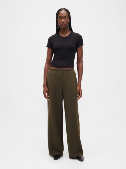 Easy Wide-Leg Pants - Black moss green