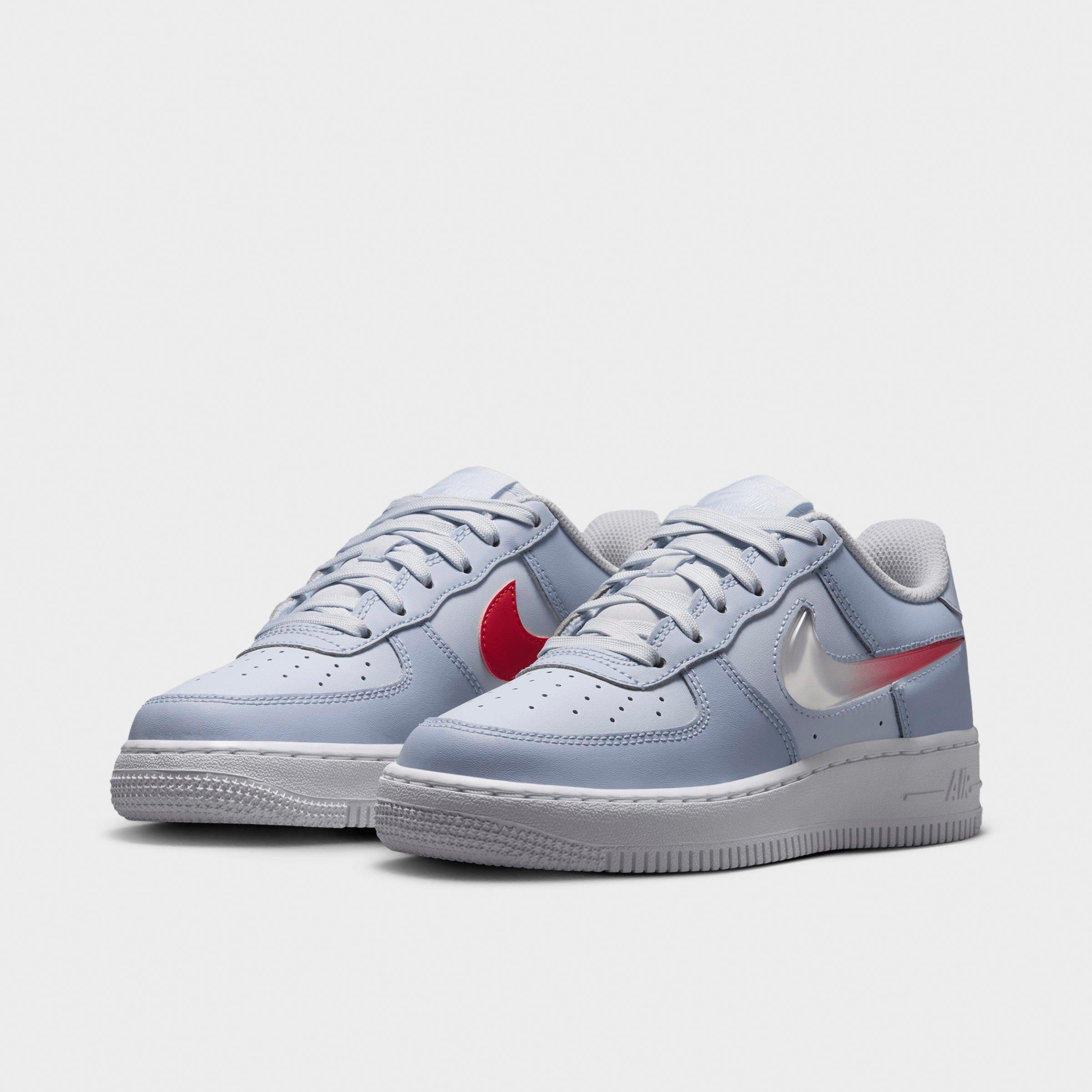 Big Kids' Nithtke Air Force 1 Low Casual Shoes - Football Grey/Ghost/White/Tropical Pink - Both shoes facing left