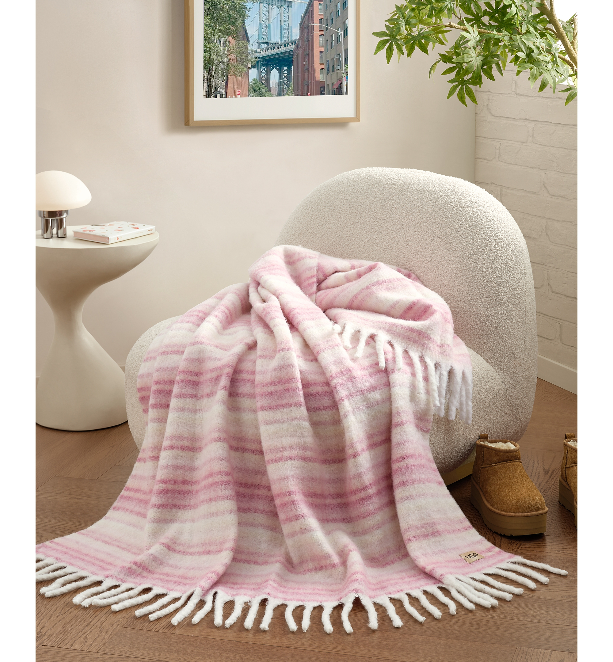 UGG® Joana Striped Throw, 50" x 70" - Dusty Orchid
