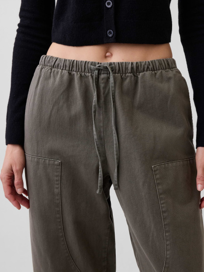 Easy Double-Knee Barrel Pants - Black moss green