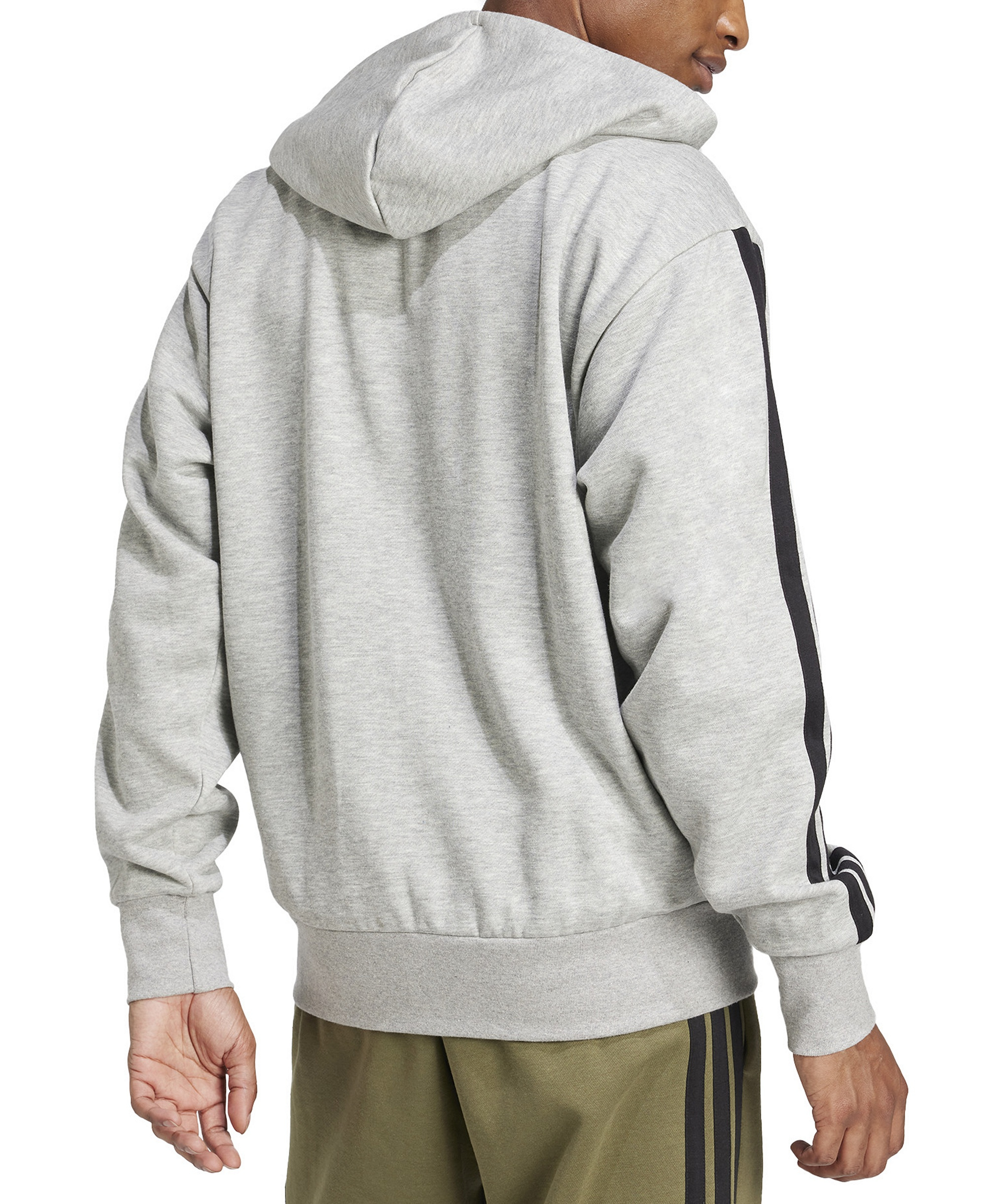adidas Men's Regular-Fit 3-Stripes Full-Zip Fleece Hoodie - Gray/Black