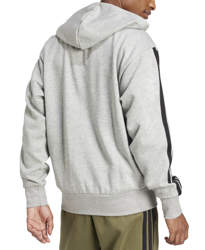 adidas Men's Regular-Fit 3-Stripes Full-Zip Fleece Hoodie - Gray/Black