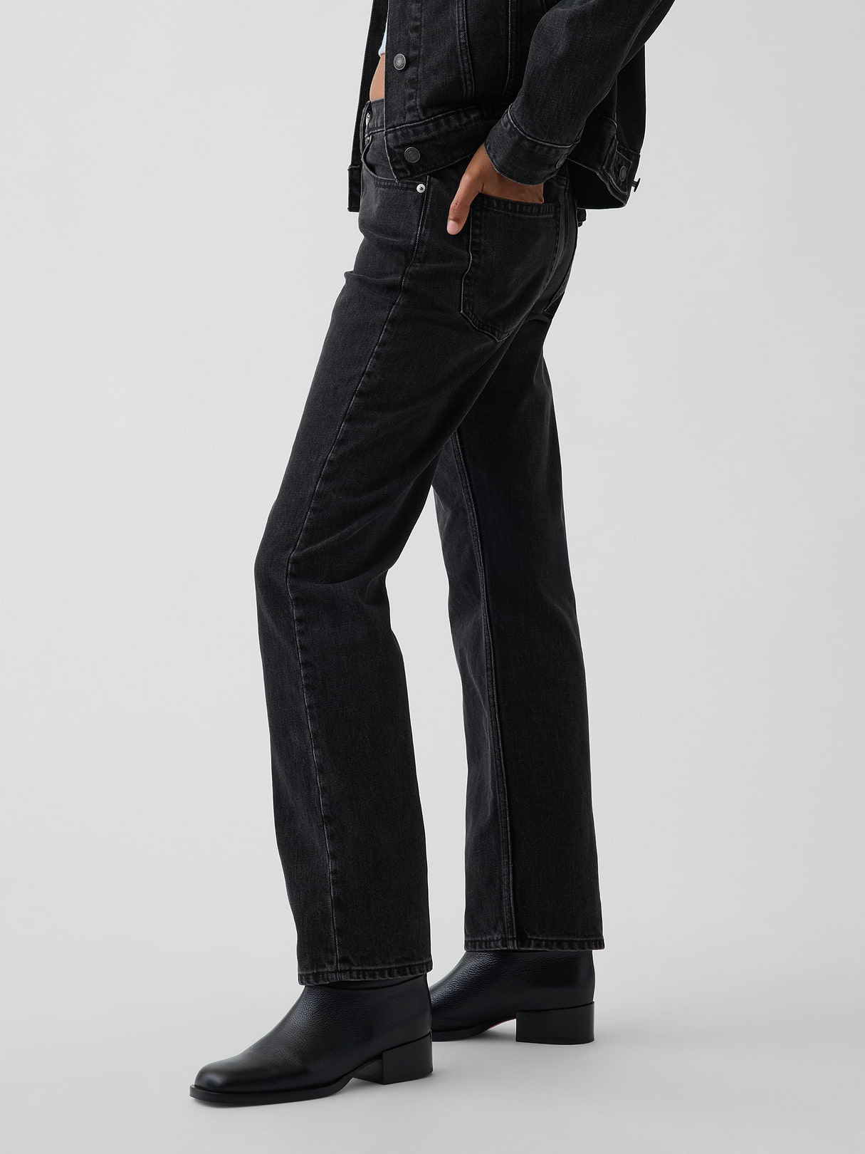 Mid Rise Straight Taper Jeans - Black wash