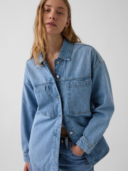 Denim Oversized Shirt Jacket - Light wash