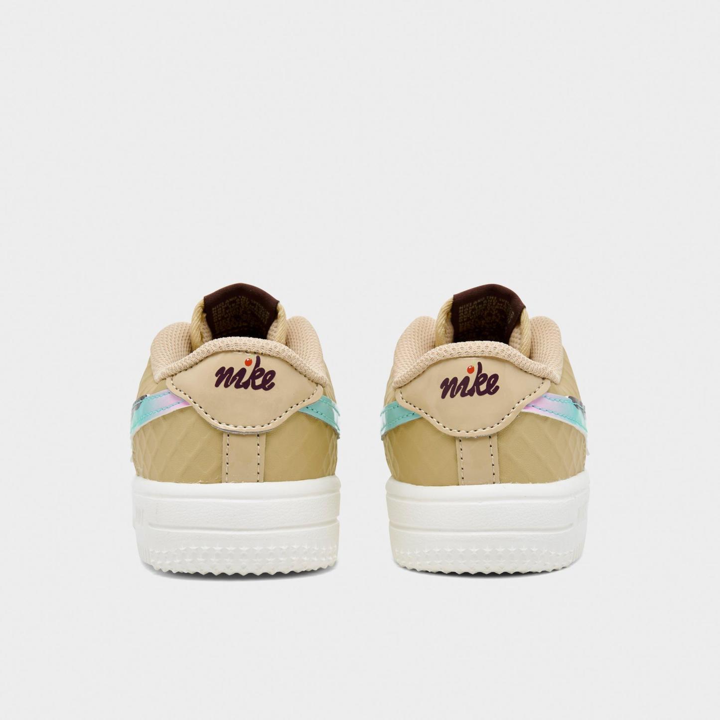 Infant and Kids' Toddler Nithtke Force 1 Low Casual Shoes - Part 1 - Sail/Sesame/Bleached Turquoise/Multi-Color - Back view