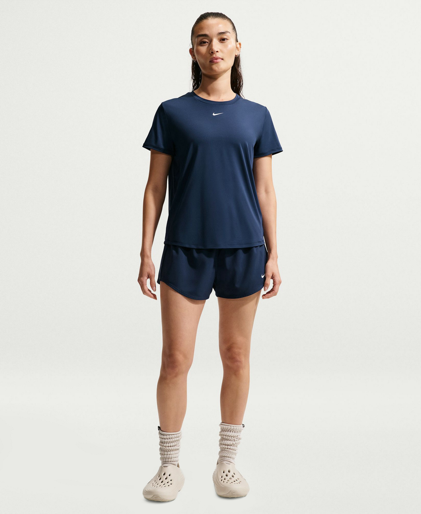 Nike Women's One Classic Dri-Fit Short-Sleeve Top - Midnight Navy/White