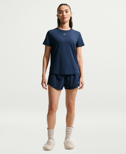 Nike Women's One Classic Dri-Fit Short-Sleeve Top - Midnight Navy/White