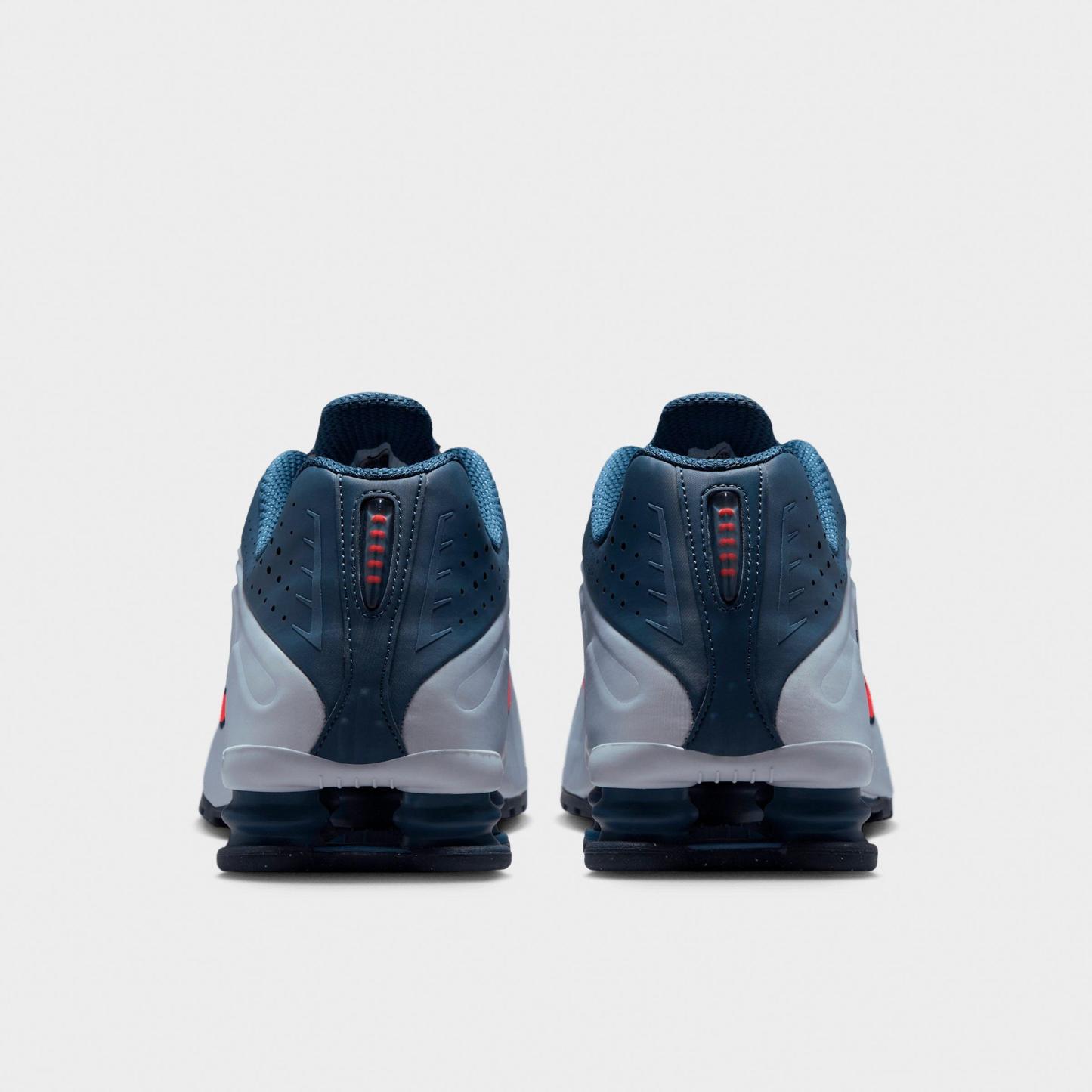 Men's Nithtke Shox R4 Casual Shoes - Football Grey/New Slate/Blue Eclipse/Bright Crimson - Back view