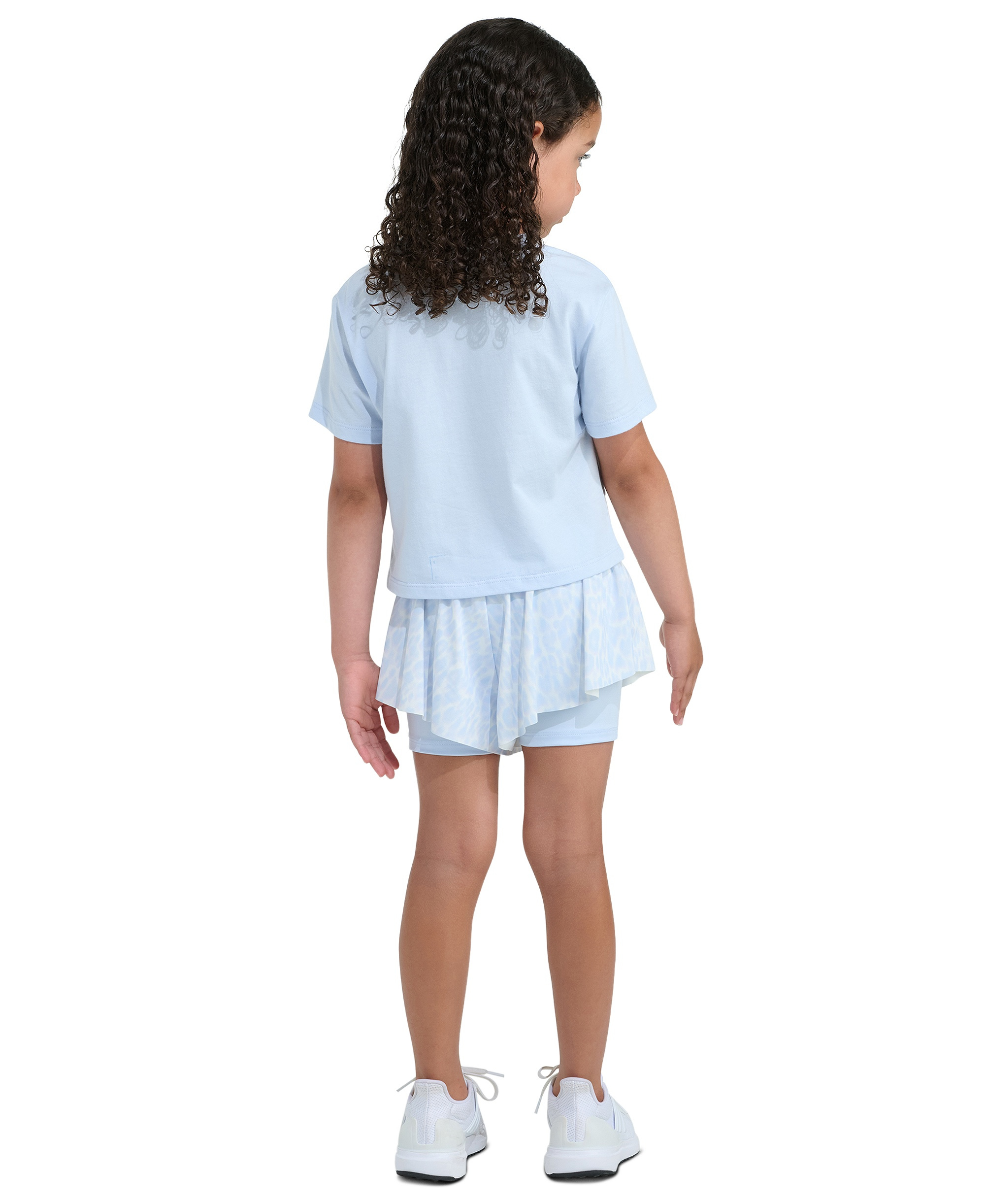 adidas Girls' 2T-6X Short-Sleeve Graphic T-Shirt and Printed Flowy Shorts, 2-Piece Set - Light Blue