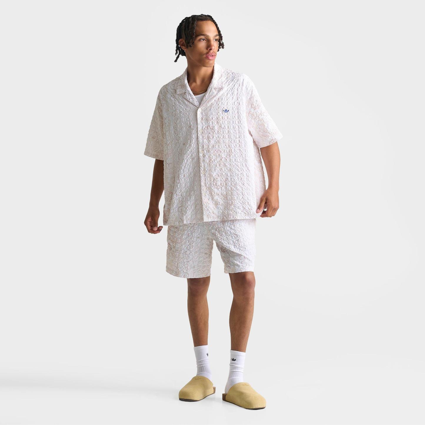 Men's adidas Originals Summer Glow Printed Seersucker Resort Shirt - Off White