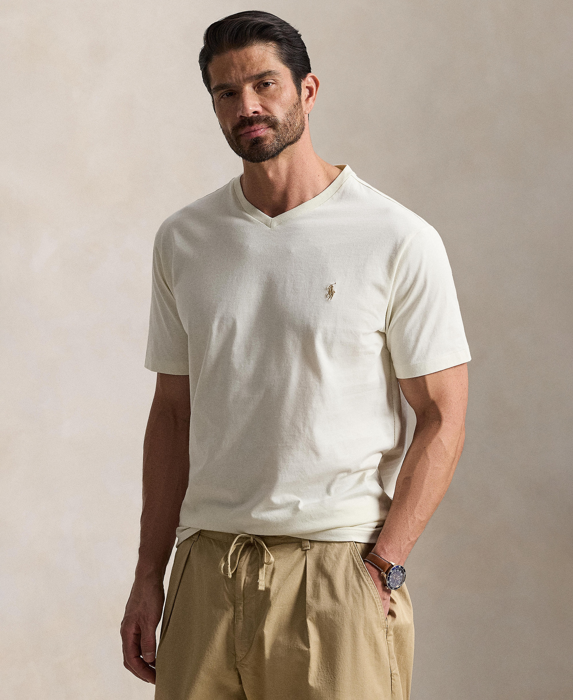 Polo Ralph Lauren Men's Big & Tall V-Neck T-Shirt - Parachment Cream/C8634
