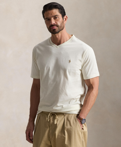 Polo Ralph Lauren Men's Big & Tall V-Neck T-Shirt - Parachment Cream/C8634
