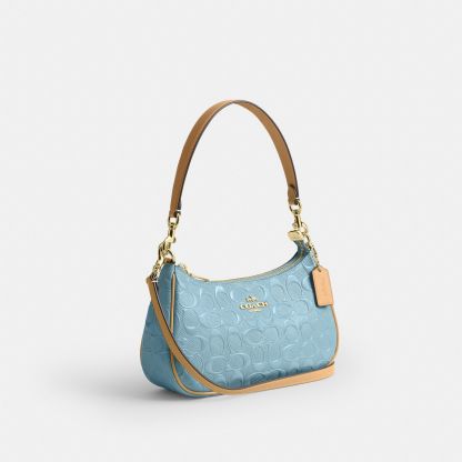 Teri Shoulder Bag In Signature Leather - Gold/Light Blue - view 6