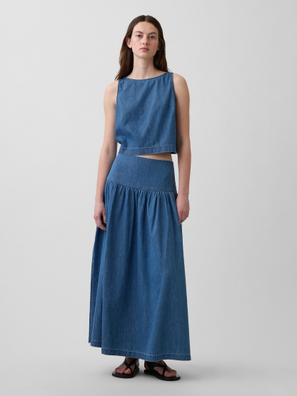 Poplin Drop-Waist Maxi Skirt - Medium wash