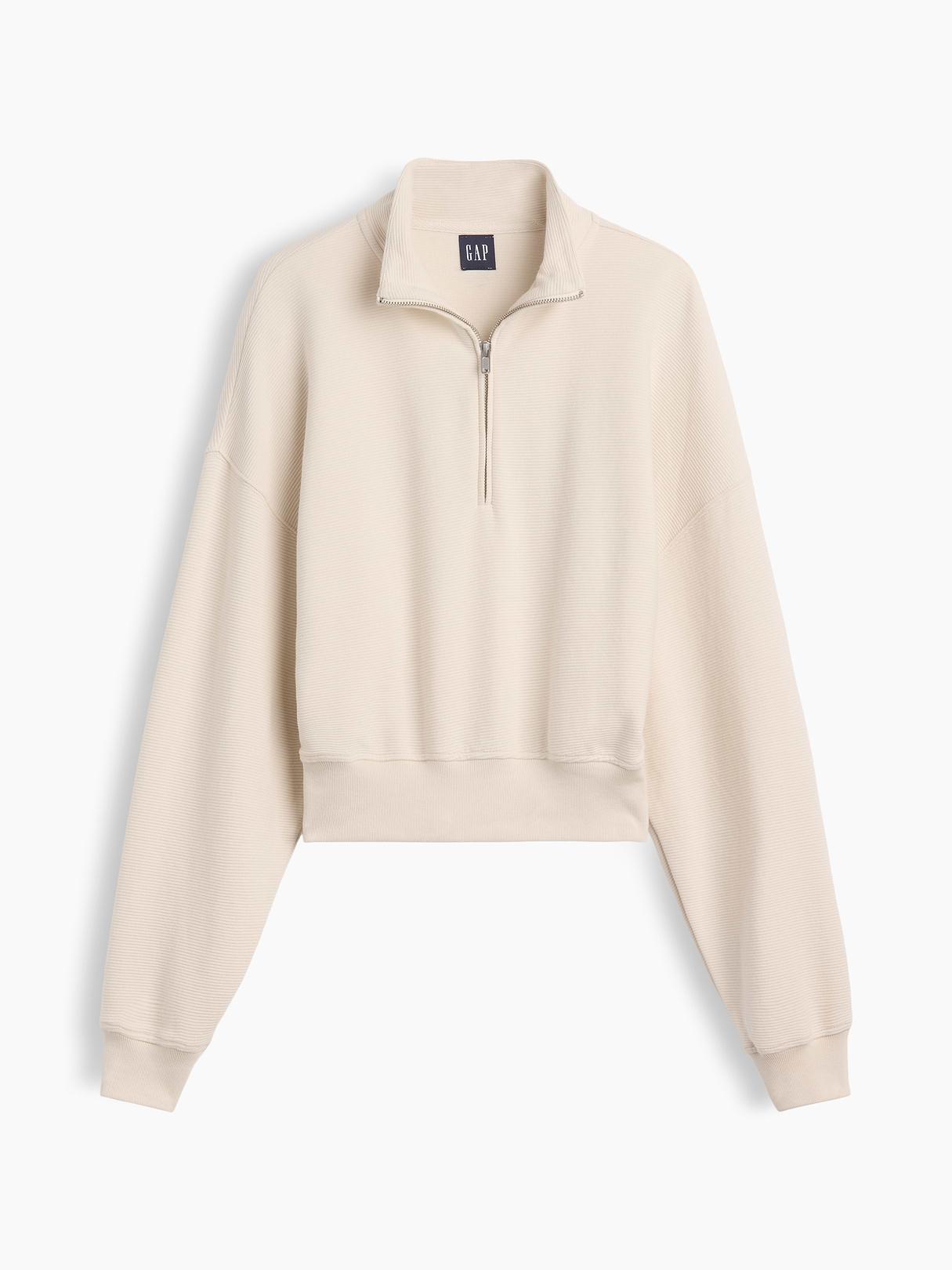 Textured Cotton Oversized Half-Zip Pullover - Chino beige