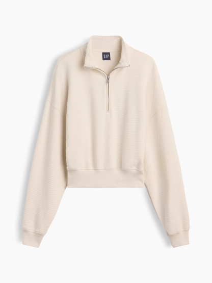 Textured Cotton Oversized Half-Zip Pullover - Chino beige