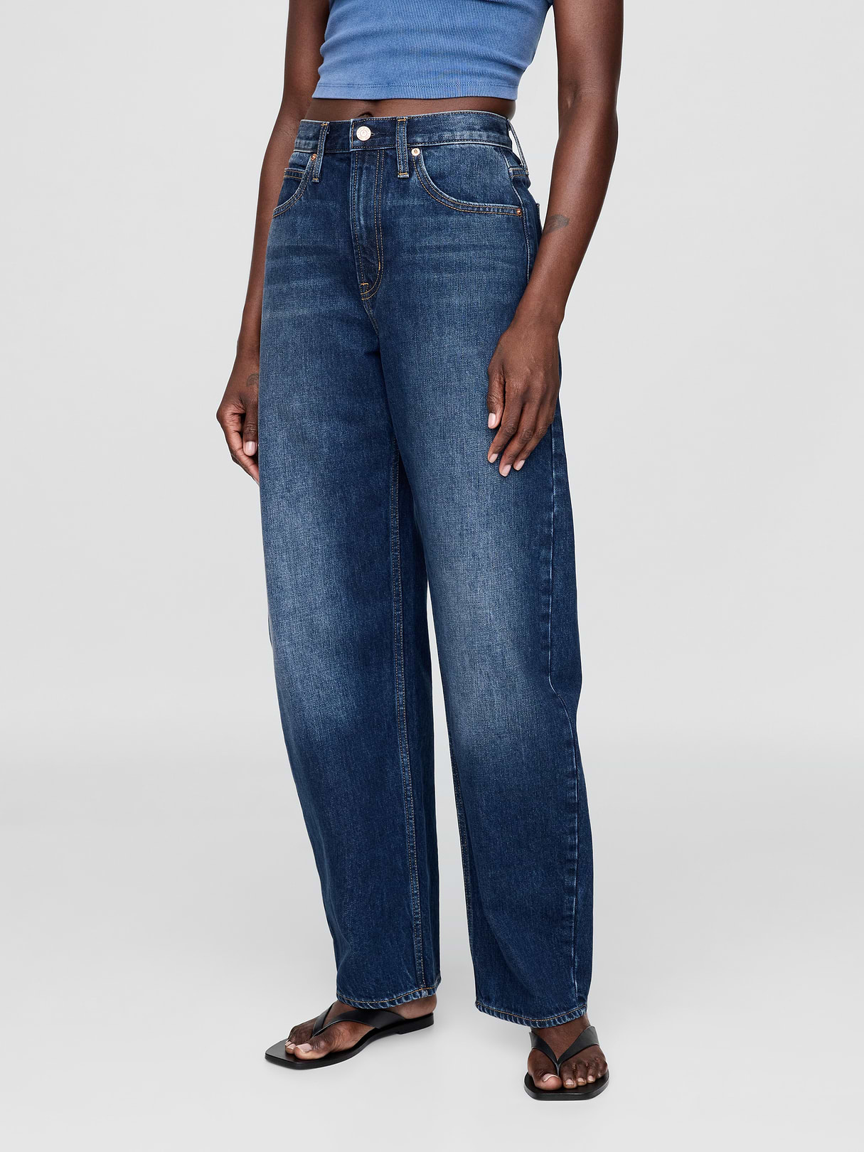 High Rise Barrel Jeans - Dark indigo