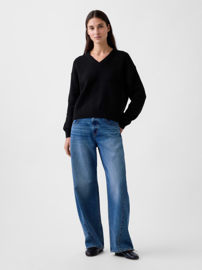 CashSoft Oversized V-Neck Sweater - Basic black