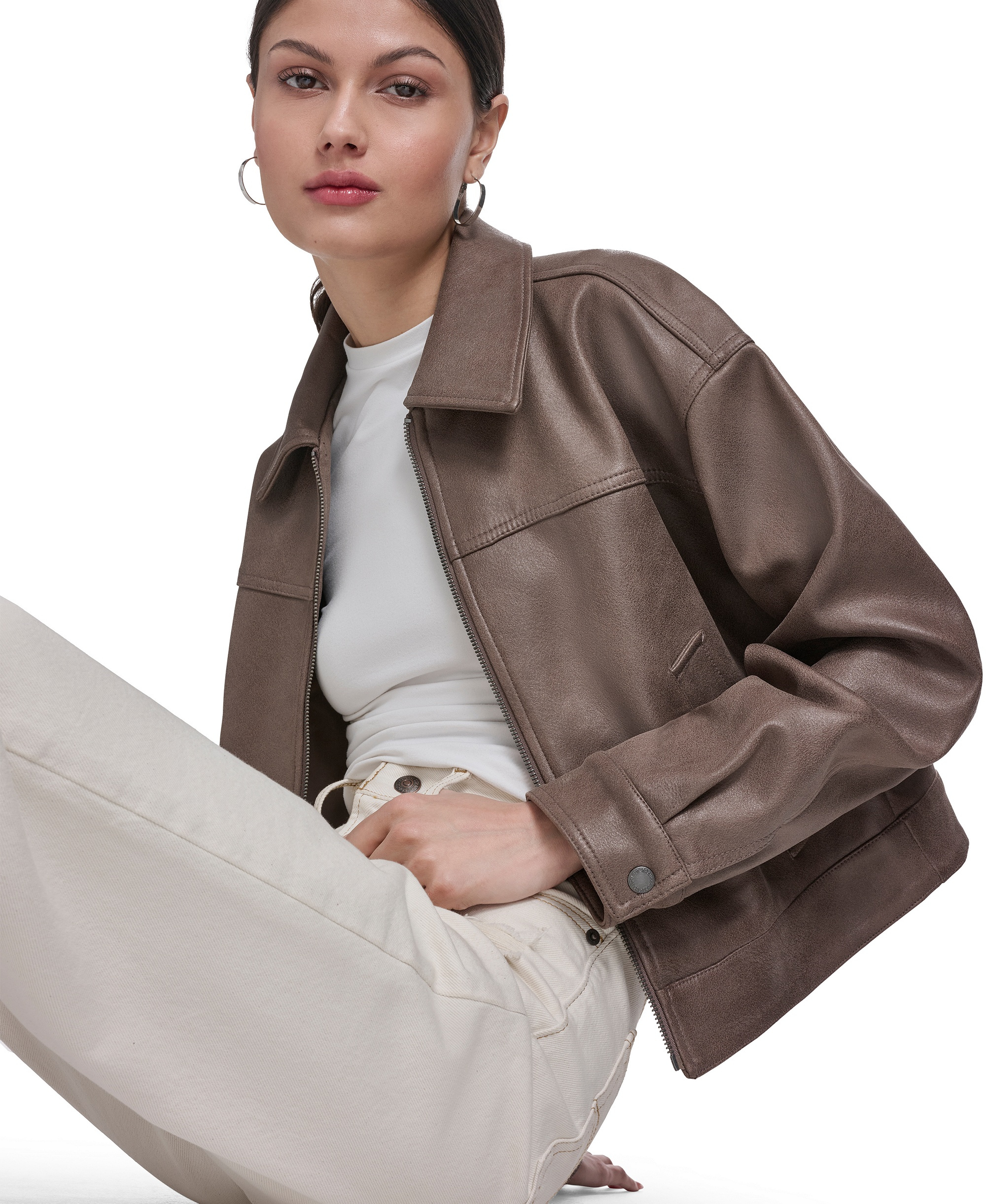Levi's Women's Faux Suede Relaxed-Fit Zip-Front Jacket - Pine Bark
